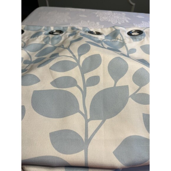Set of 3 Laura Ashley Lifestyle White with Blue Leaf Pattern Drapes Curtains